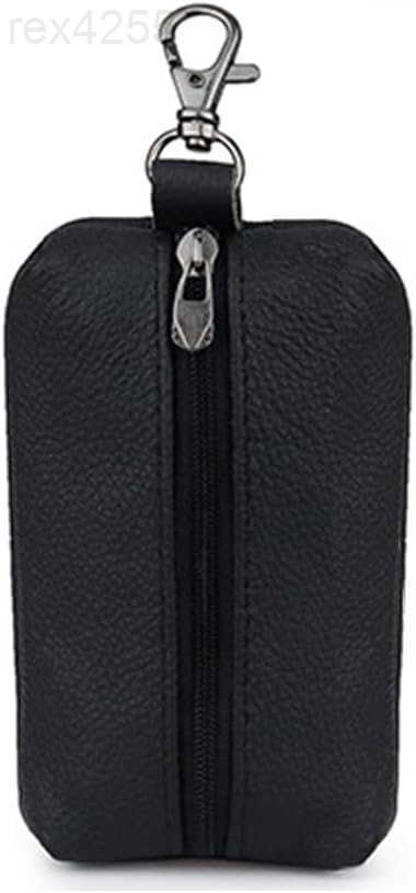 Unisex Genuine Leather Key Case Wallet Pouch Bag Keychain Holder with Key Ring Zipper BlackW250911