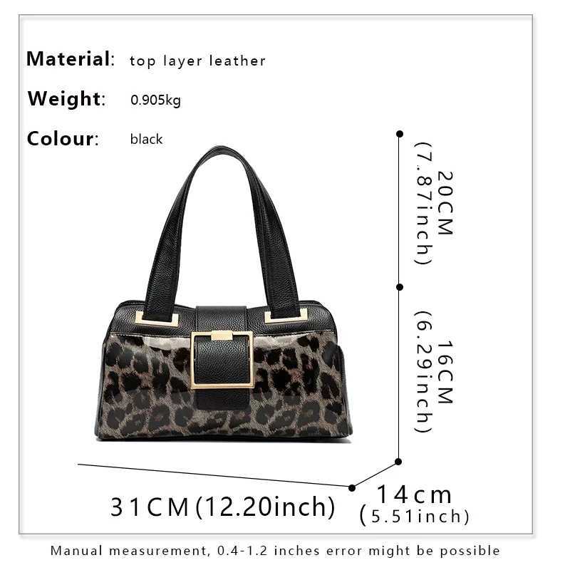 New Womens Handbag 2024 New Leopard Pattern Large Capacity Boston Cowhide Bag Z250911