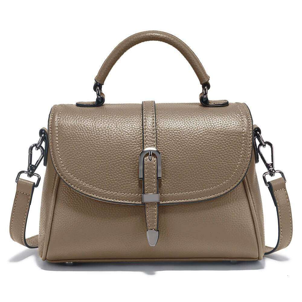 Zency Women S Genuine Leather Top Handle Bag Simple Fashion Beige Shoulder Crossbody Small Handbag Satchels For Daily Shoppers