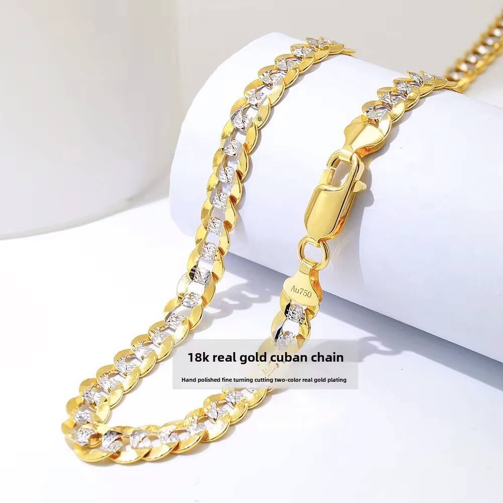 Customized Fine Solid 18k Gold Au750 Cuban Chain Necklace Hiphop TwoColor Clavicle Link Chains Jewelry Necklaces