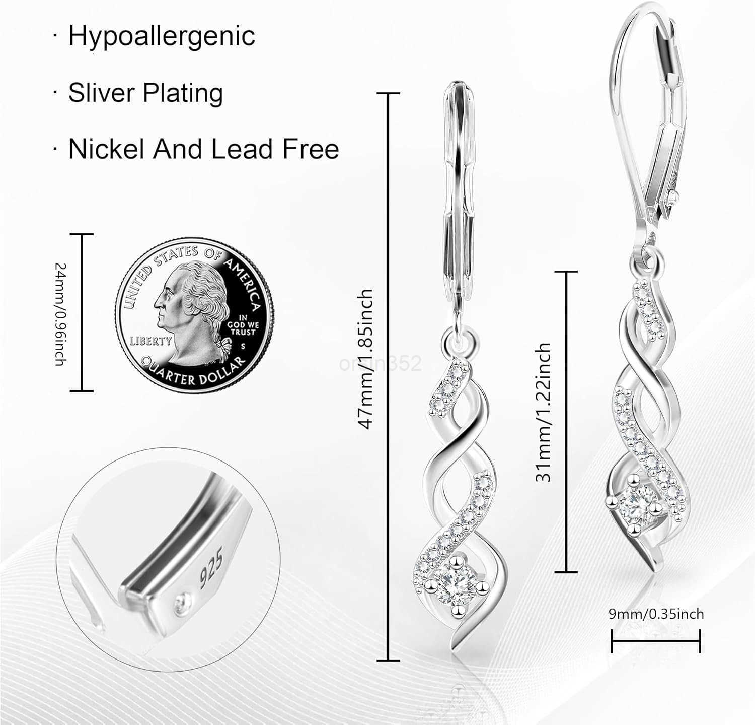 Silver Drop Dangle Earrings for Women Cubic Zirconia Hanging Dangle Earrings Long Infinity Drop Earring Leverback CZ Earing for Jewelry GiftsW250911