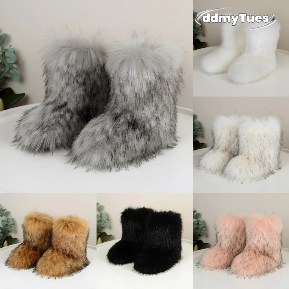 Fashion Fluffy Boots Plush Winter Booties Girl Women Snow Boot Ankle High Fur Platform Walking Sneakers TUES