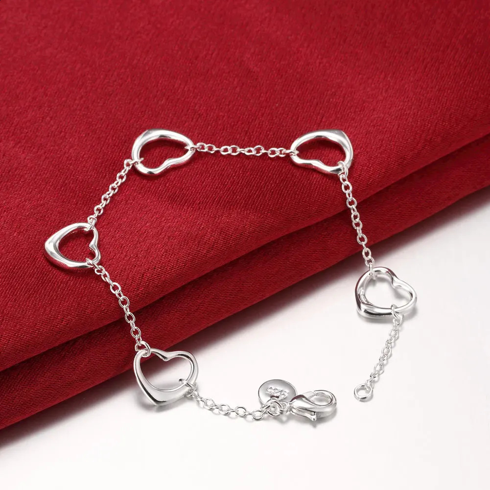 925 Sterling Silver LOVE five hearts Bracelet necklace Jewelry set for women Fashion Party Christmas Gifts 250910