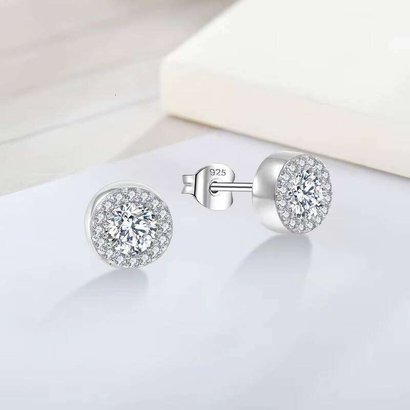YH Jewellery S Sterling Sier with Dia Halo Center Stone Fine Jewelry Elegant Earring Post Earrings