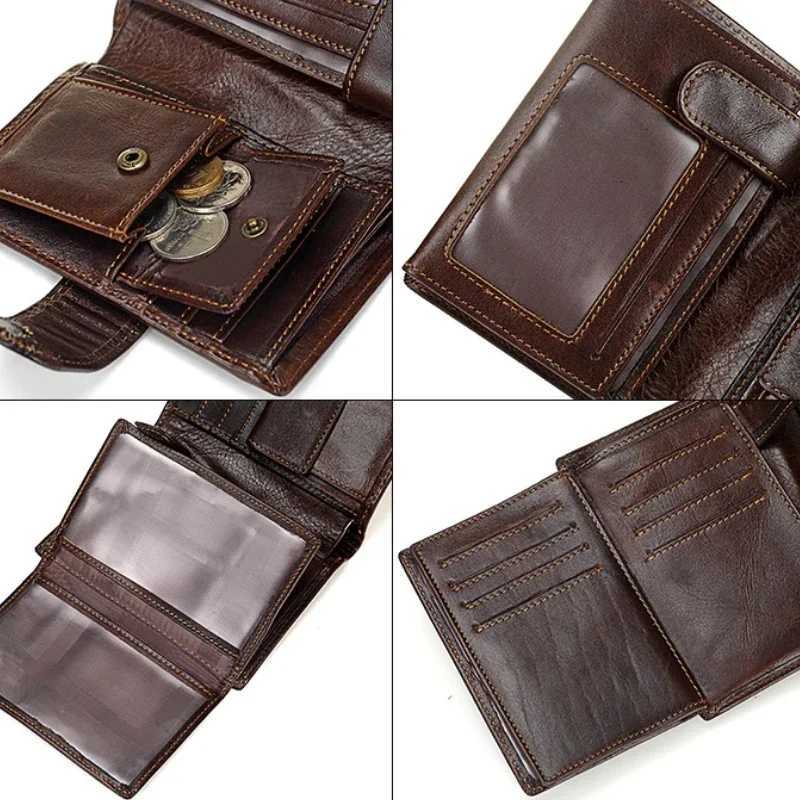 New Men Wallet Cowhide Genuine Leather Wallets Coin Purse Clutch Hasp Open Top Quality Retro Short Wallet Multi Cards Slots W250911