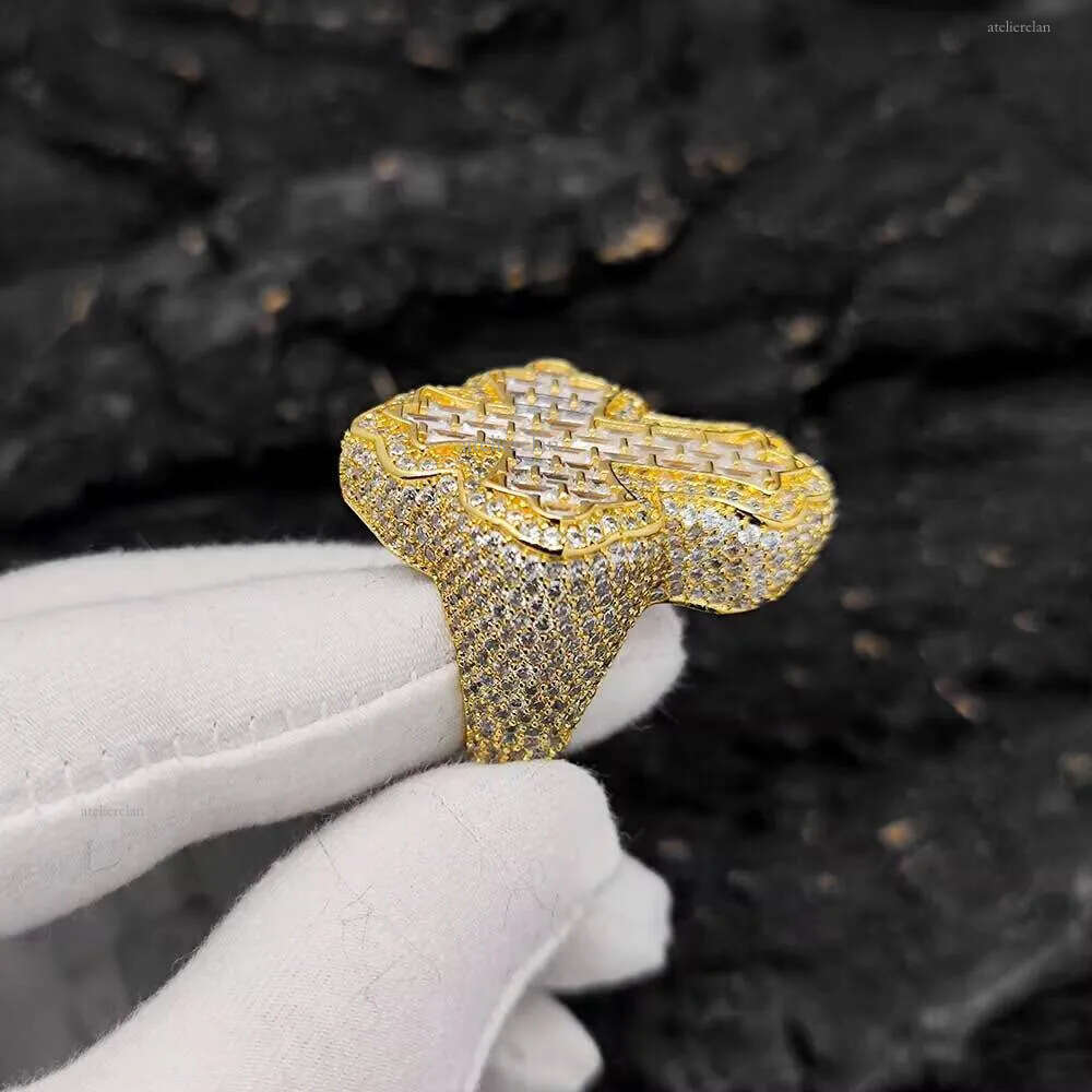 Hip Hop Jewelry Baguette Dia Cross Rings Iced Out Moissanite Sterling Sier Ring for Men and Women