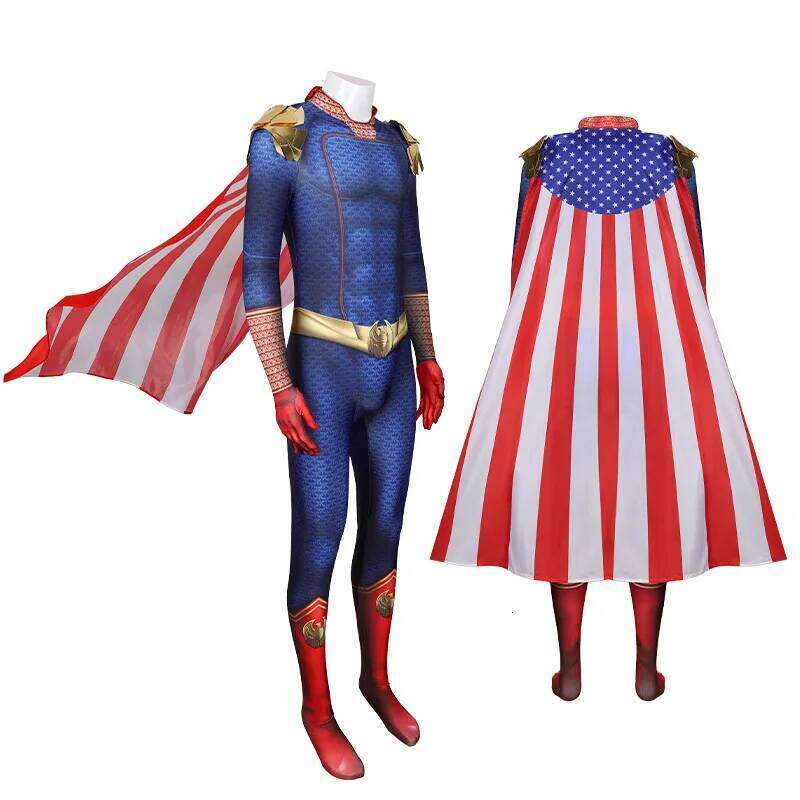 The Boys Cospaly Superhero The Homelander Cost ume Adult Halloween Costume s Antony Starr Jumpsuit with Cloak Shoes Bodysuit