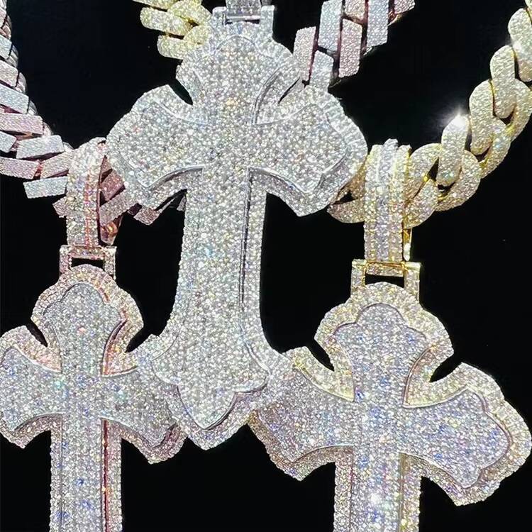 Custom Cross Pendant Fine Jewelry Necklaces Silver 925 Gold Plated Fine Jewelry Necklace Moissanite Pendant