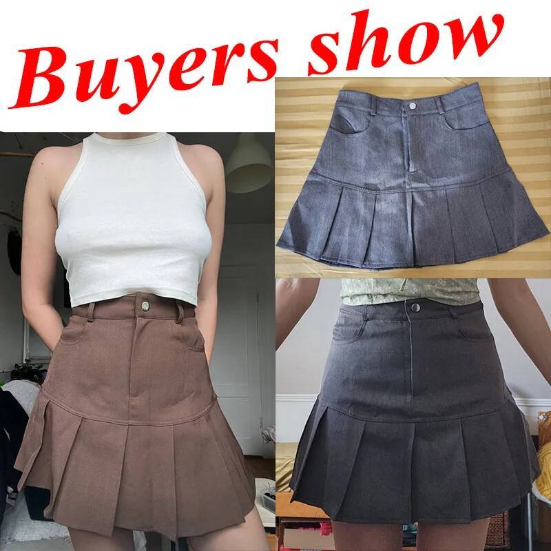Y2K Vintage High Waist Pleated Women College Style Uniforms Safety Pants Mini Skirts Woman Korean Street Slim A-Line Skirt dongdumaoyi