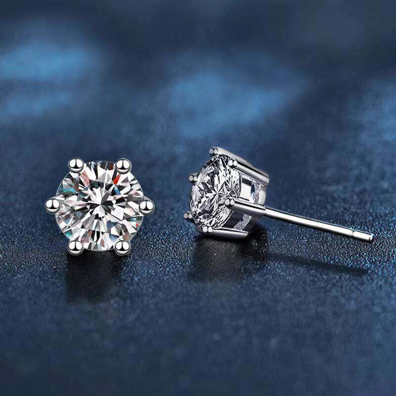 Classic Six-Prong Moissanite Earrings Sterling Sier Gold Plated Cross-Border Hot-Selling Fashionable Ear Jewelry for Women