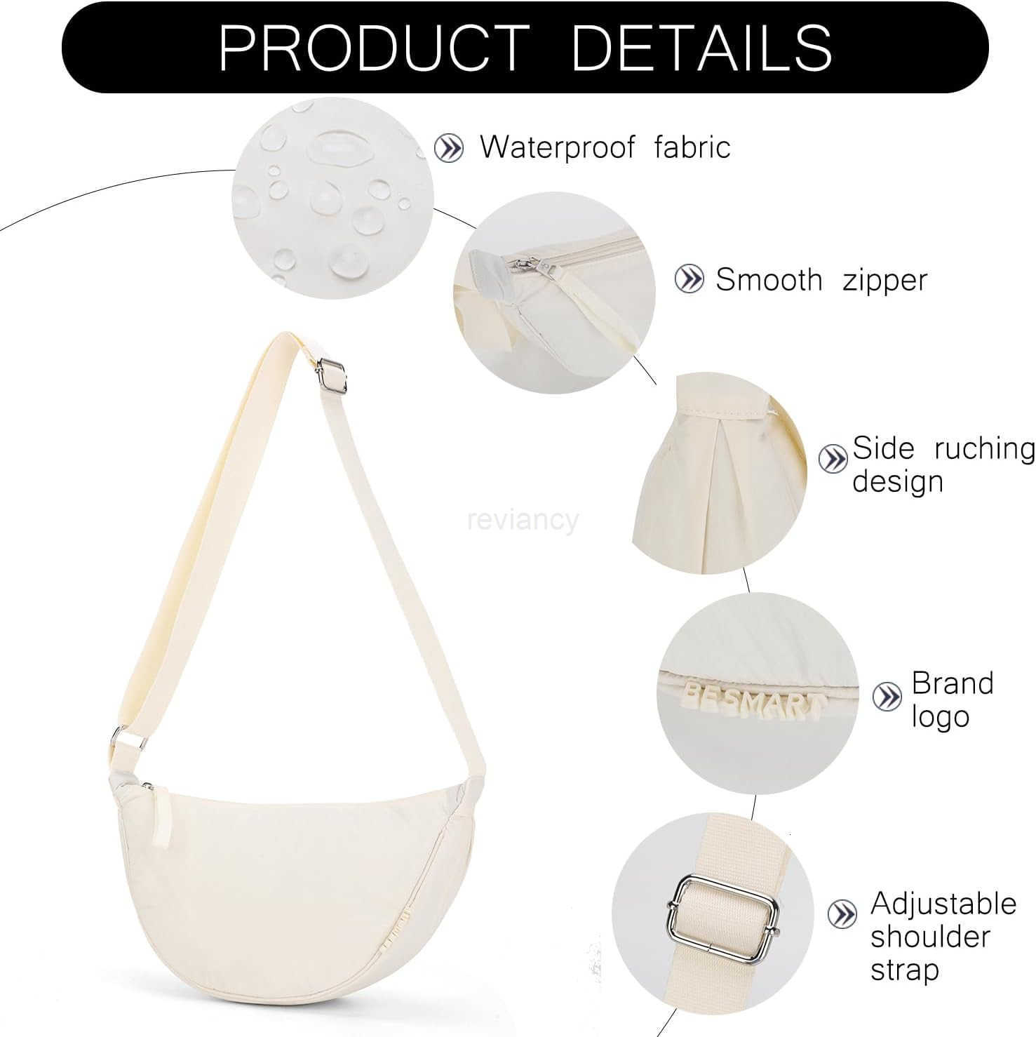 Small Nylon Crescent Crossbody Bag for Women Men Trendy Waterproof Crescent Sling Lightweight Travel PursesW250911