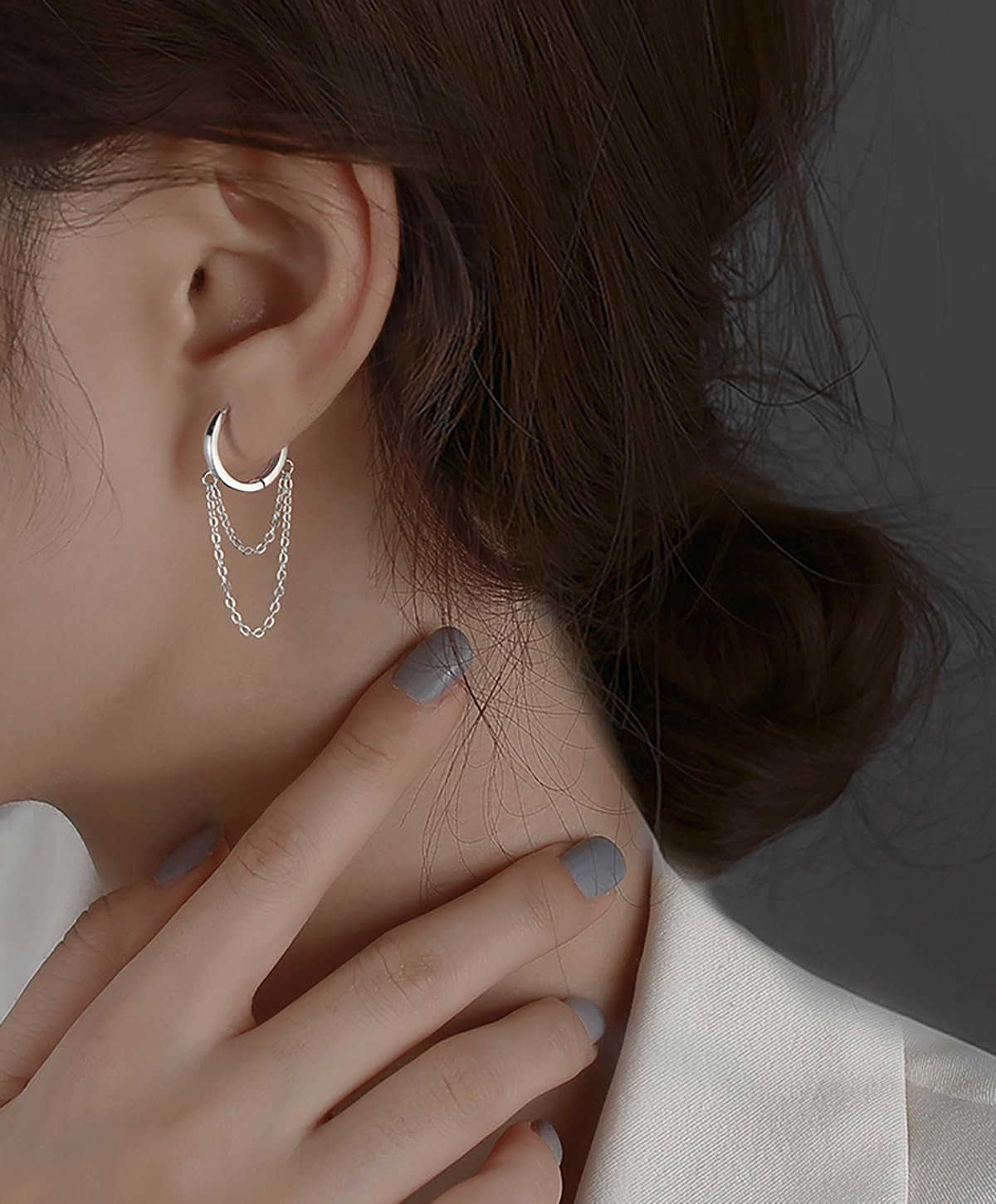 Solid 925 Sterling Silver Tassel Chain Drop Dangle Small Hoop Earrings Huggie for Women TeenW250911