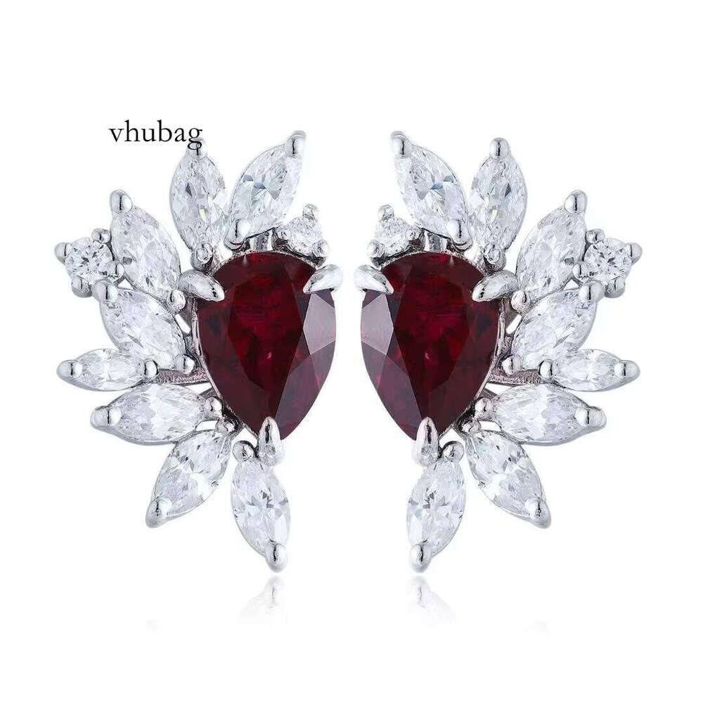 14k White Gold Ruby Moissanite Earrings D Color Marquise Cut Elegant Classic Design Custom Veet Clasp Women's Gift
