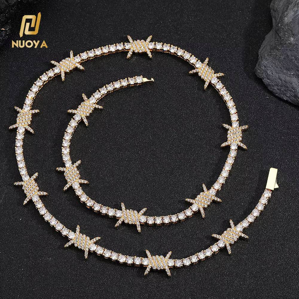 Hip Hop Jewelry Iced Out Bling Zircon Thorn Tennis Chain Womens Choker 18K Gold Plated Barbed Wire Tennis Chain Necklace