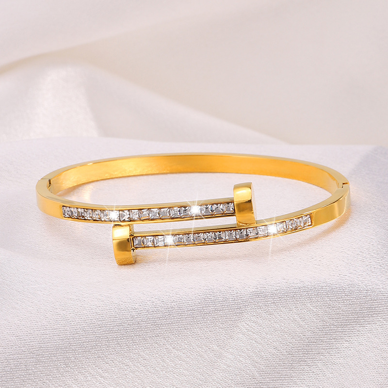 2025 New Designer Stainless Steel Zircons Bracelet Double Headed Screw Full Dia Gold Plated Bracelet For Women Luxury Fashion Two Nails Design Adjusta