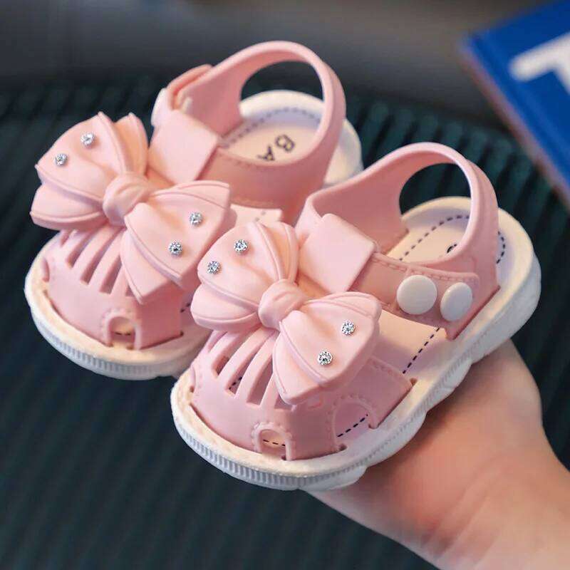 Solid Bow Children's Summer Shoes Cute PVC Beach Non Slip For Baby Girls Footwear Soft Infant Kids Fashion Sandals