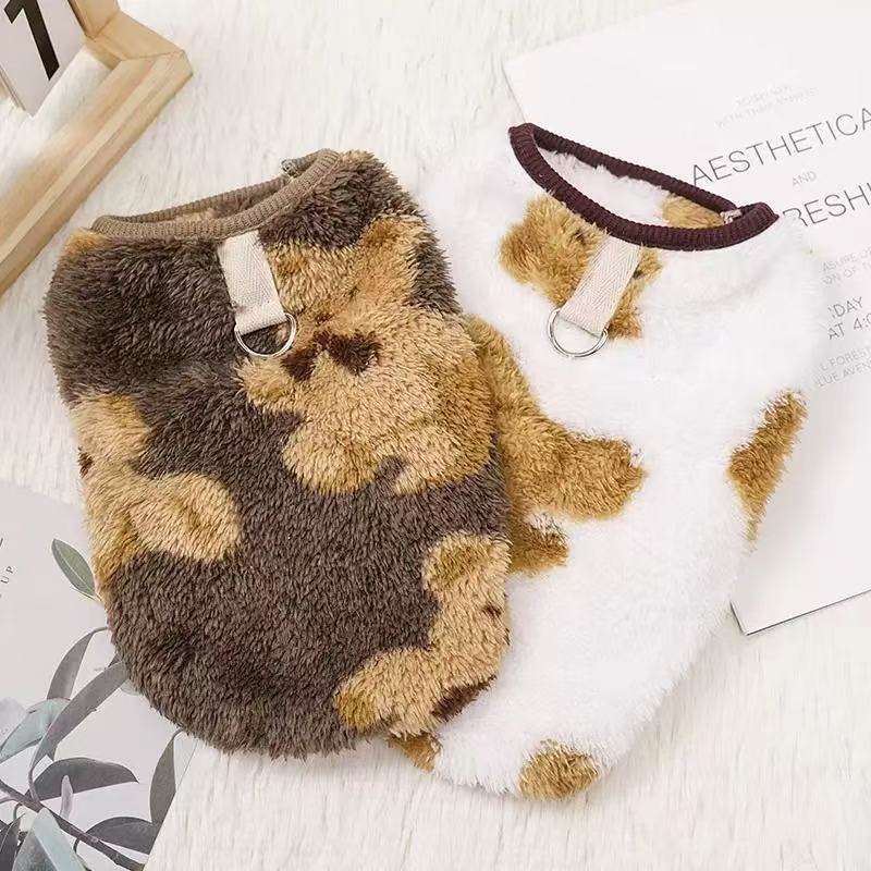 T1177 Cat clothes autumn and winter clothes can be traction plus velvet thick anti-hair shedding small dog clothing warm vest vest