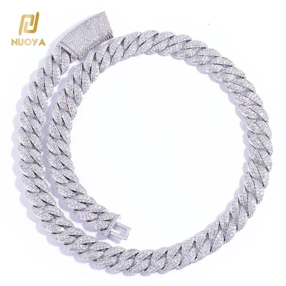 NUOYA Hip Hop Luxury 13mm 2 Row Diamond Cuban Chain Necklace Micro Pave Bling Iced Out Zircon Cuban Link Chain Jewelry for Women