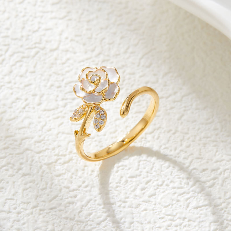 French Camellia Open Oil Drop Micro Inlay High-end Flower Index Finger Light Luxury Adjustable Ring