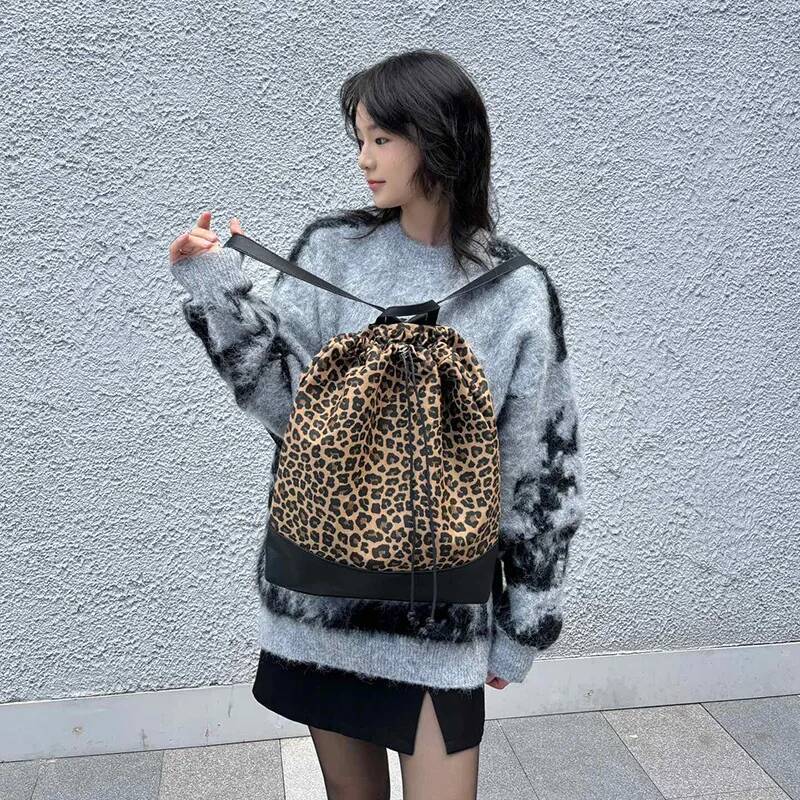 Fashion Leopard Print Women s Backpack Travel Women s Backpack Large Capacity Drawstring Backpack Travel Bag Simple Style Trendy Designer Bag