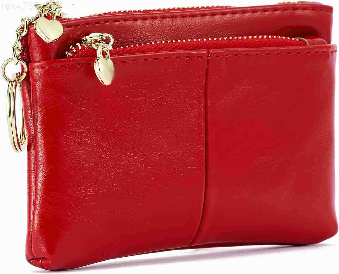 Women PU Leather Zip Mini Coin Purse With Key Ring Triple Zipper Card Holder WalletBlackW250911
