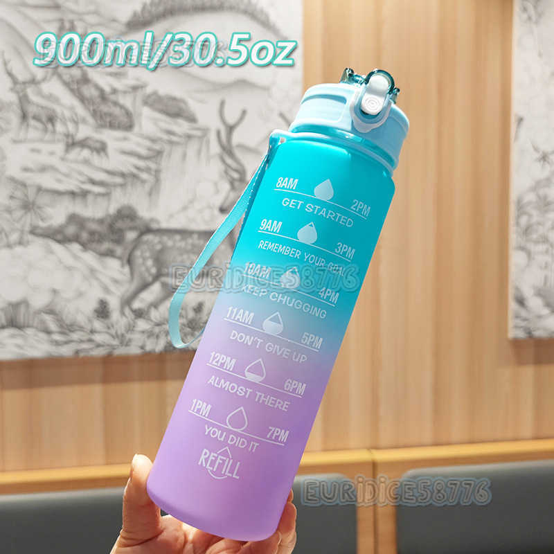 New Portable Handle Fitness Sports Water Bottle Outdoor Large Capacity 900ml Gradient Color Space Plastic Cup H250911