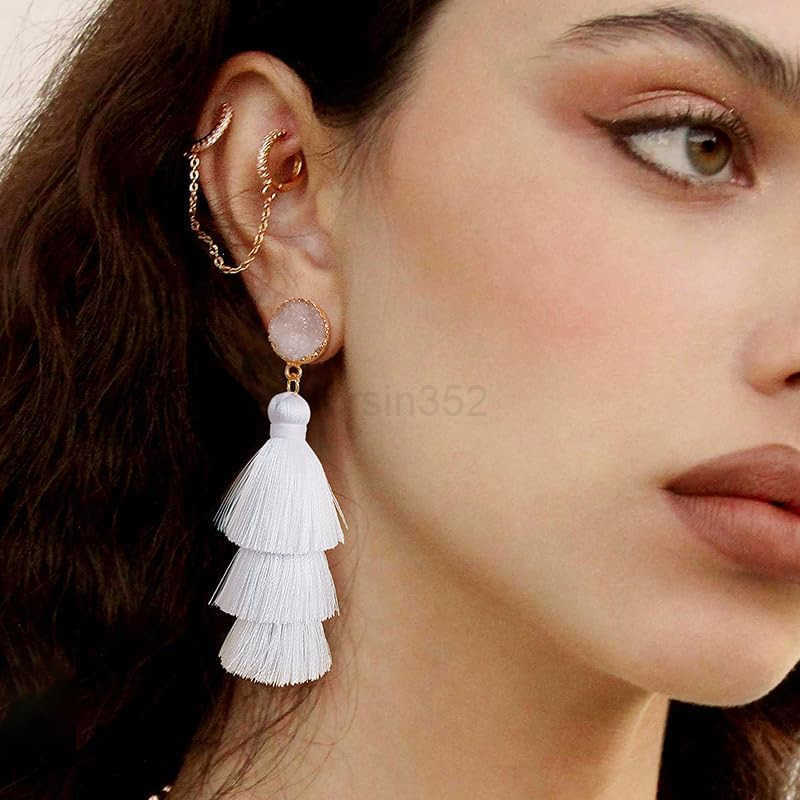 Colorful Layered Tassel Earrings Bohemian Statement Tiered Tassel Big Dangle Drop Earrings for Women Druzy Studs Christmas Mothers Day GiftW250911