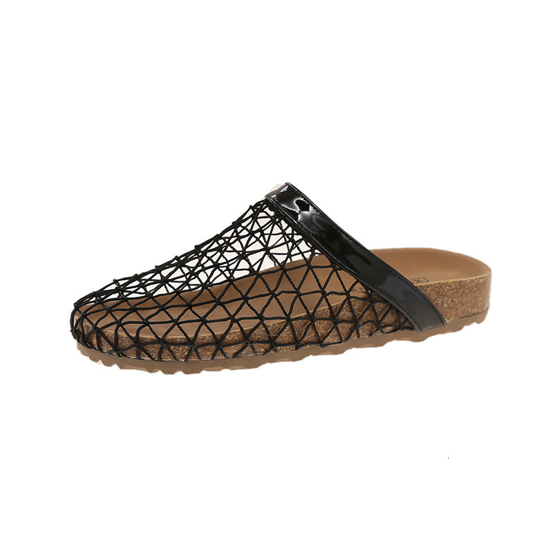 2025 autumn new designer women's shoes women's mesh toe slippers hollow mesh breathable flat shoes for external wear lazy half slippers