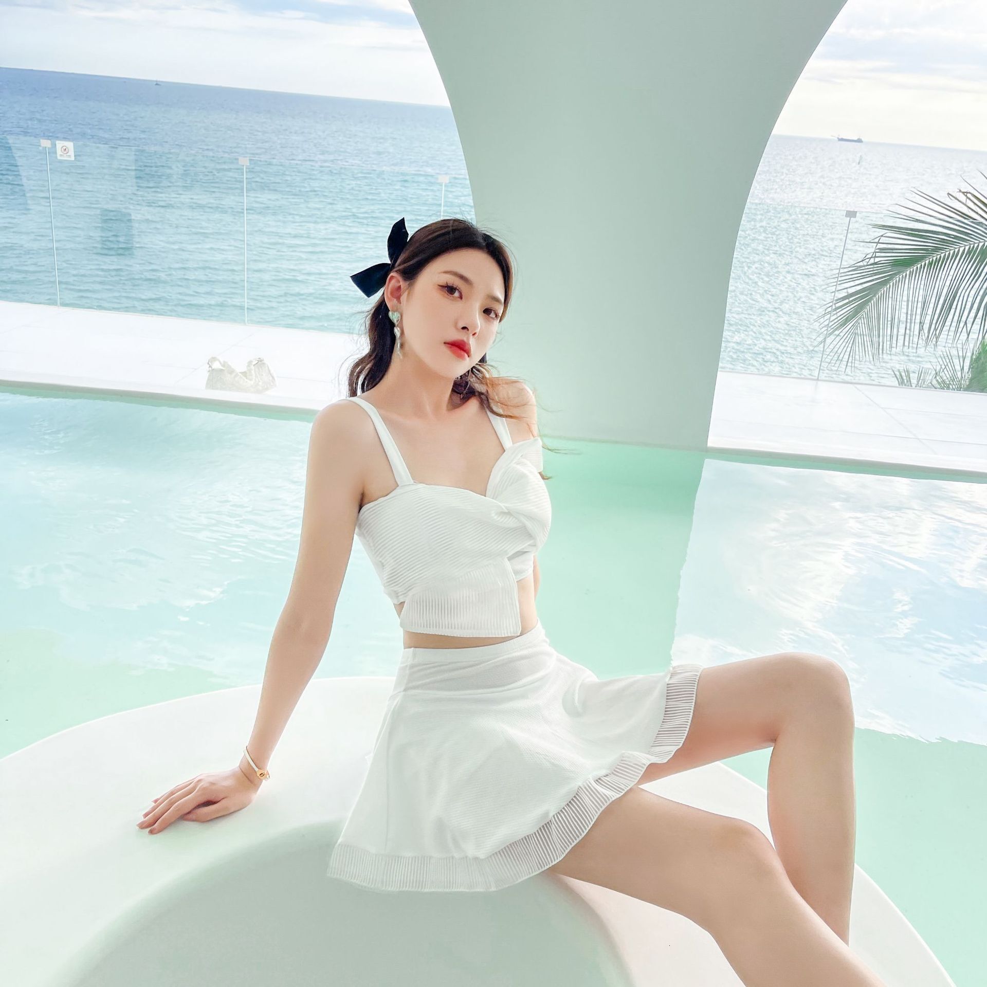 2024 New Two-Piece Skirt Bikini Conservative for Women High-End Slimming Beach Swimsuit