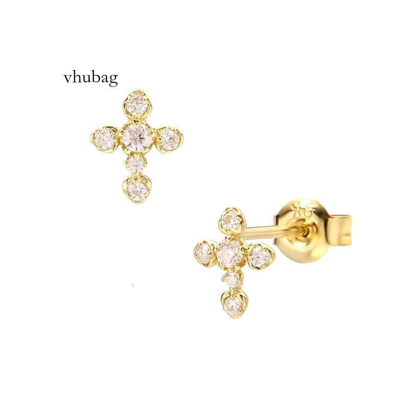 HYH Minimalist 9K Gold Cross Moissanite Stud Earrings Ins Fashion Style Jewelry Wholesale