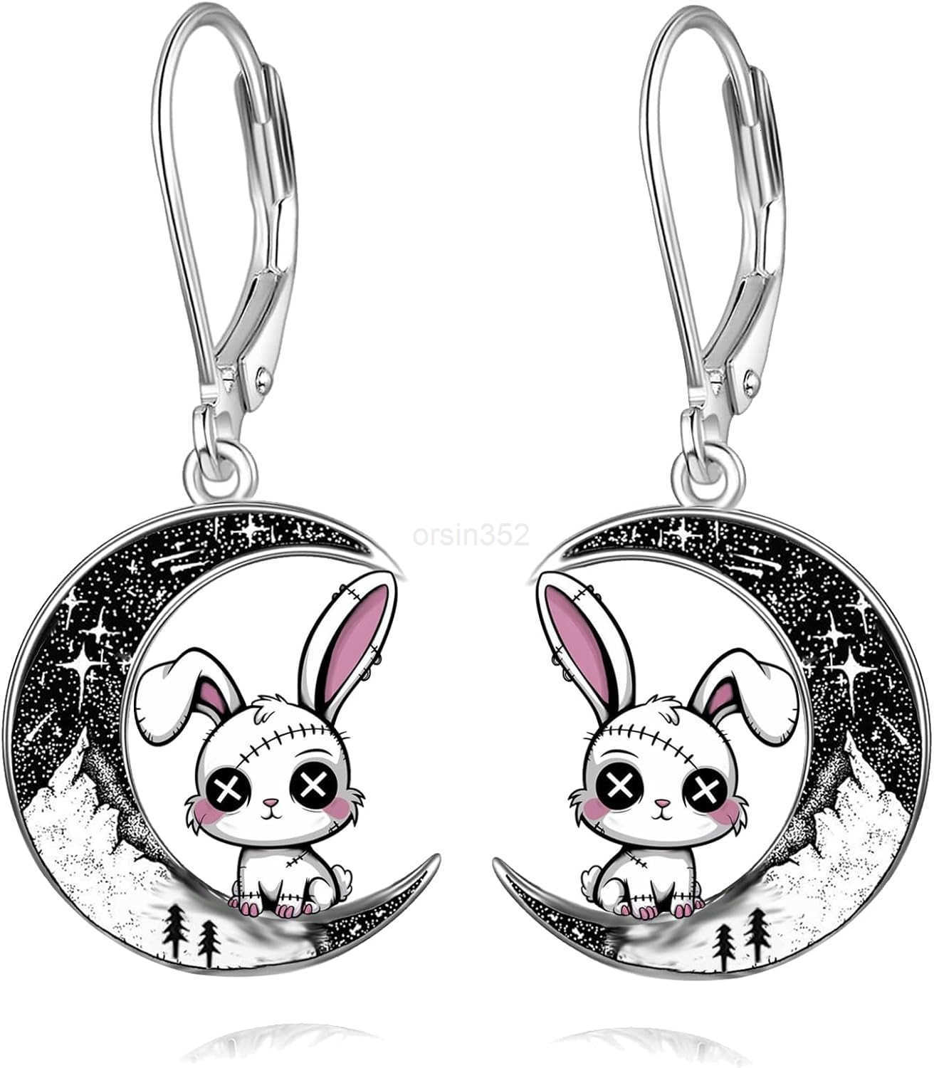 Black Cat4th of JulyBatSpiderPumpkinWolfBunnySun and MoonTurtleRaven 925 Sterling Silver Leverback Dangle Earrings Moon Gothic Christmas Earrings JeW2