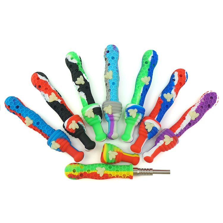 14MM Silicone Smoking nectar collector pipes Colorful Silicone Pipe For Tobacco Dry Herb Spoon Galss water Tobacco Pipes With Holes Glass Bowl Smoking