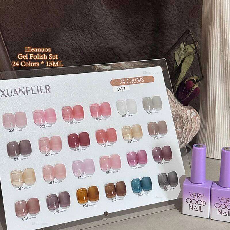 Eleanuos New 24 Polishing Collection Clearcoat Semi Permanent Gel Solid Shiny Aron Color Nail Art Salon 15Ml