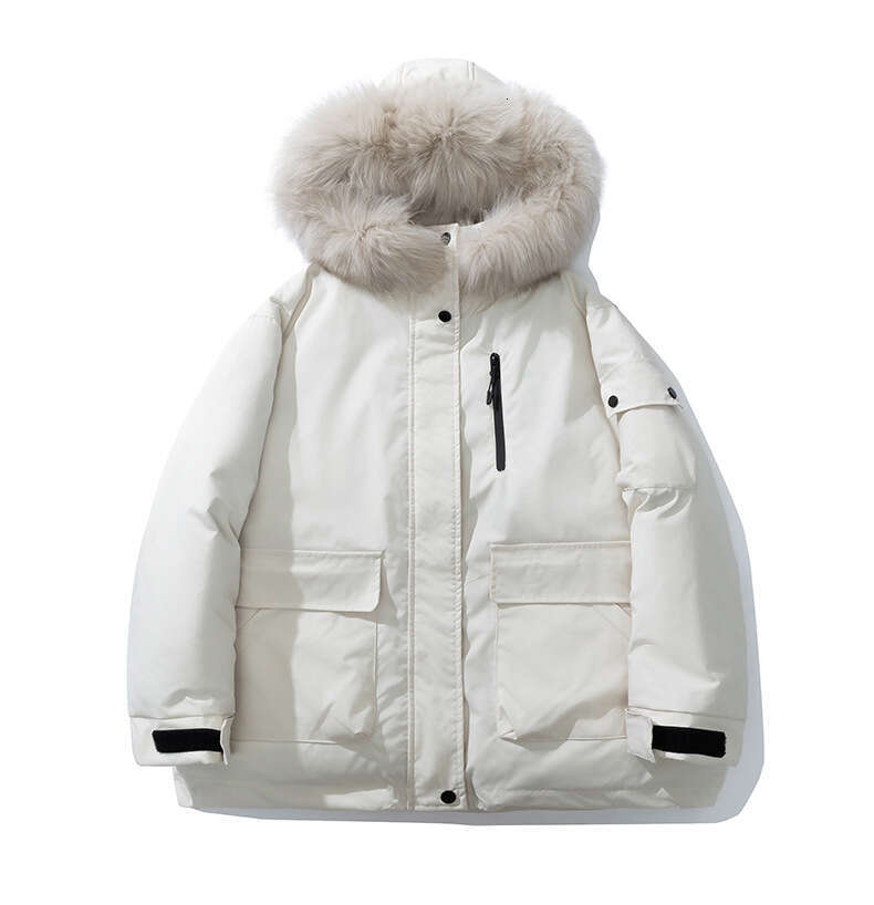 Winter New Women's Short Hooded Down Cotton Jacket with Large Fur Collar Outdoor Parka Coat