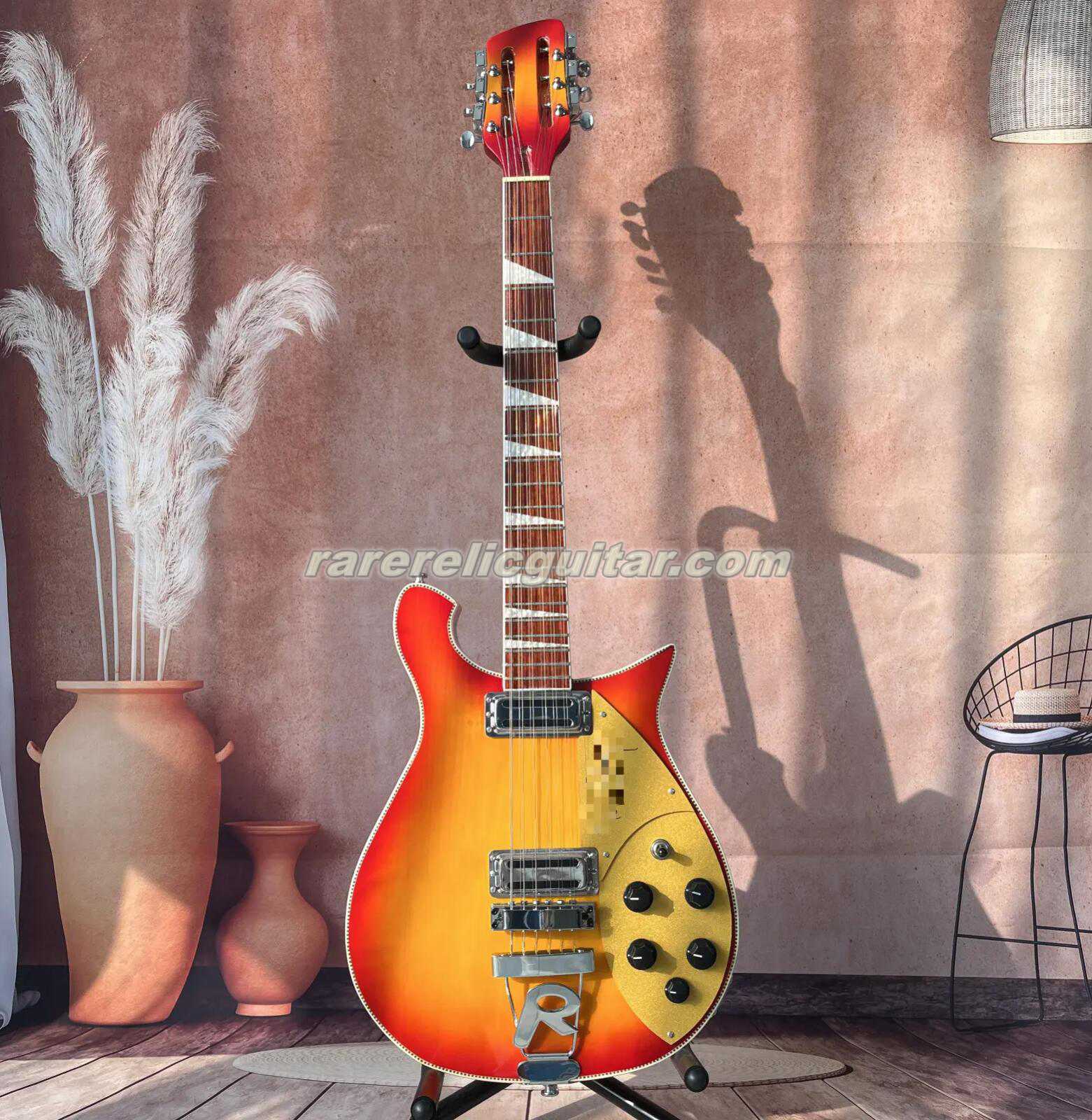 660 12 Strings Electric Guitar with Cherry Sunburst Color Basswood Body, Rosewood Fingerboard and Through Tailpiece