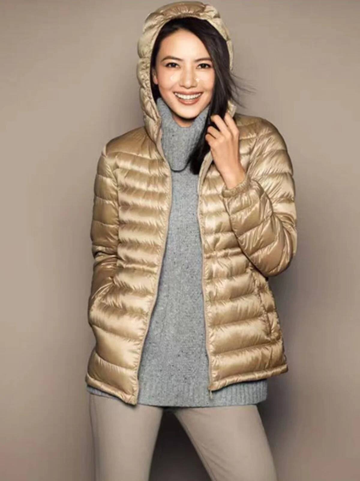 Women's Lightweight ort Puffer Jaet with Dstring Waist Hooded Casual Outerwear Warm Comfortable Commute Sle Nylon Fa...