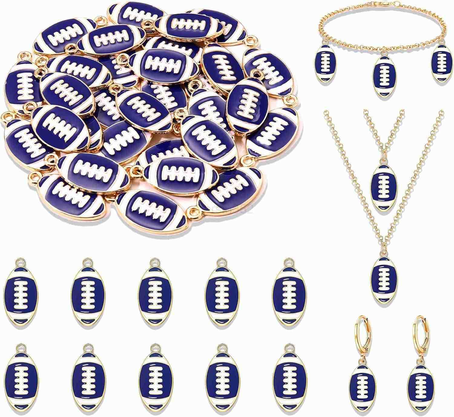30PCS Football Charms for Jewelry Making Enamel Football Charms for Necklace Earrings Making Red Black White Blue Purple Orange Game Day Football ChaW