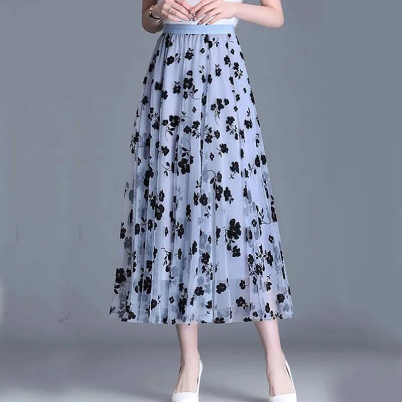 Korean Women Mesh Fashion Hook Flower Loose Midi Skirt Elegant Female Casual All Match Skirts Summer New dongdumaoyi