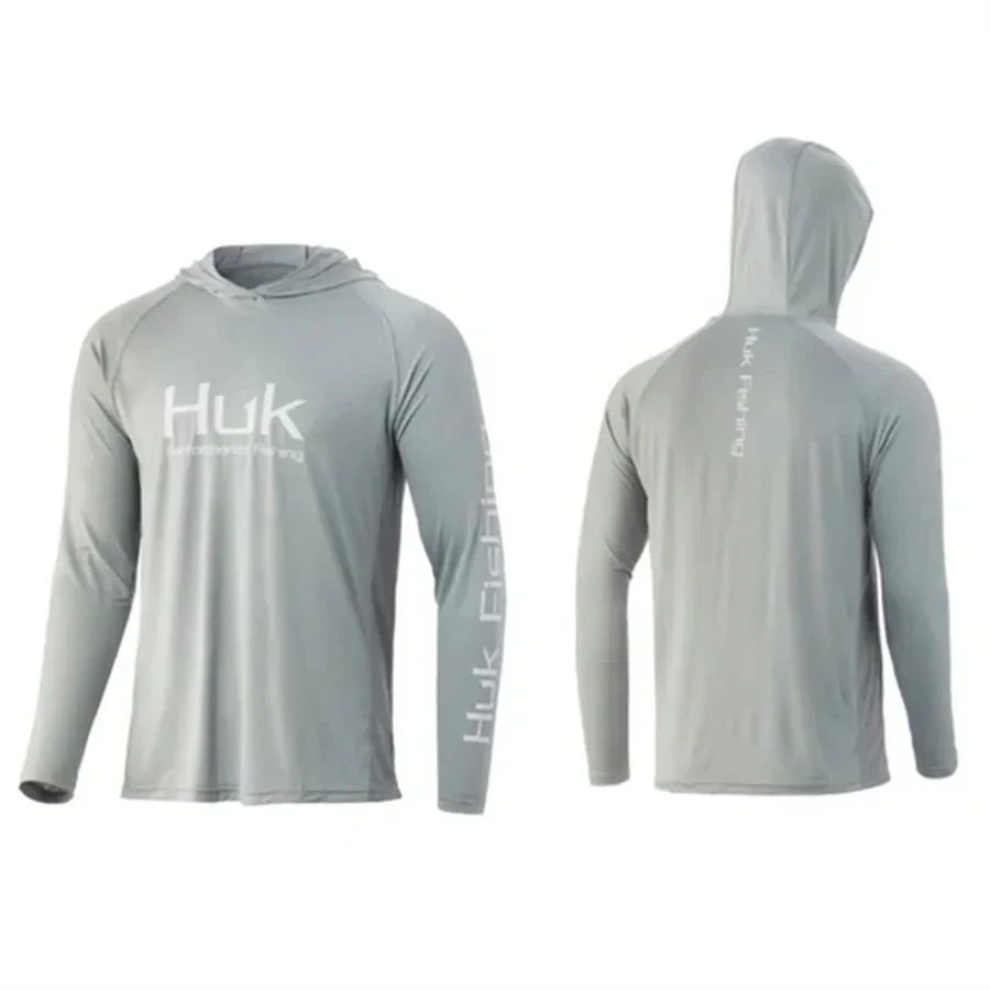 Outdoor T-Shirts Men's Fishing Shirt Clothing HUK Long-sleeved T-shirt UPF 50 Hood UV Protection Breathable Lightweight Hooded Jacket For Fishing