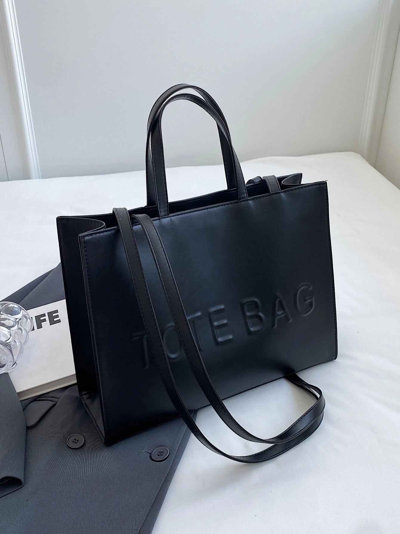 Large Capacity Fashionable Tote Bag With Letter Print Fashion Solid Color Simple Crossbody Bag Women Casual Handbag Shoulder Bag 250910
