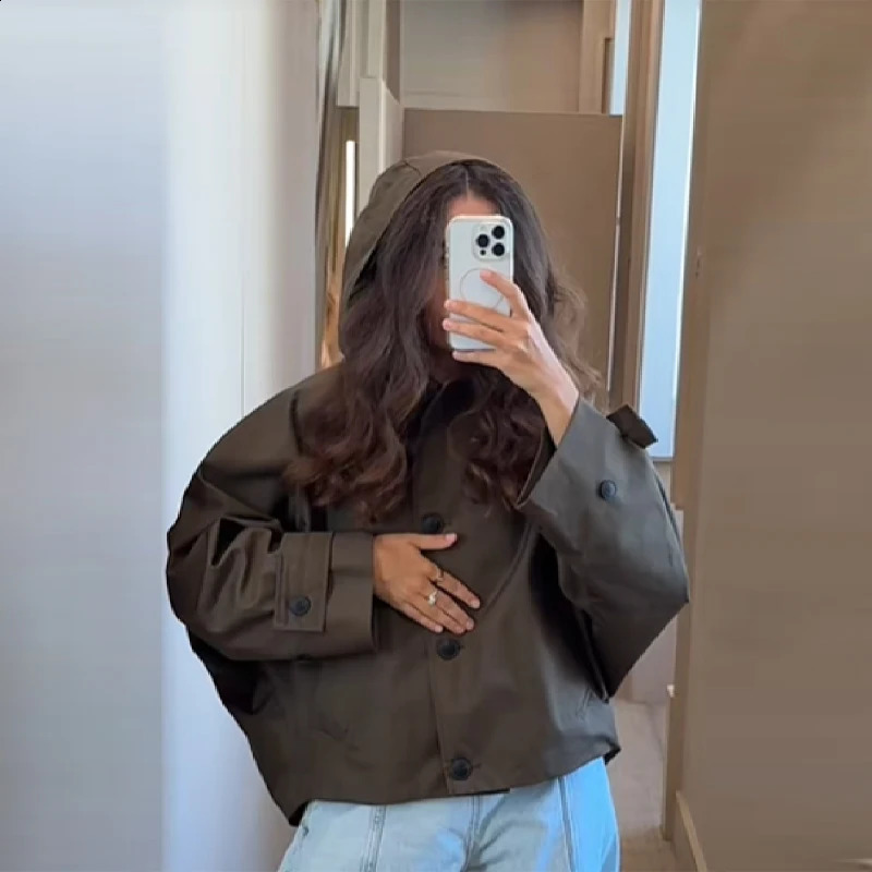 Chic Vintage Loose Jacket For Women Long Sleeve Single Breasted Hoodie Coat Casual Outwears Lady Autumn Streetwears 250911