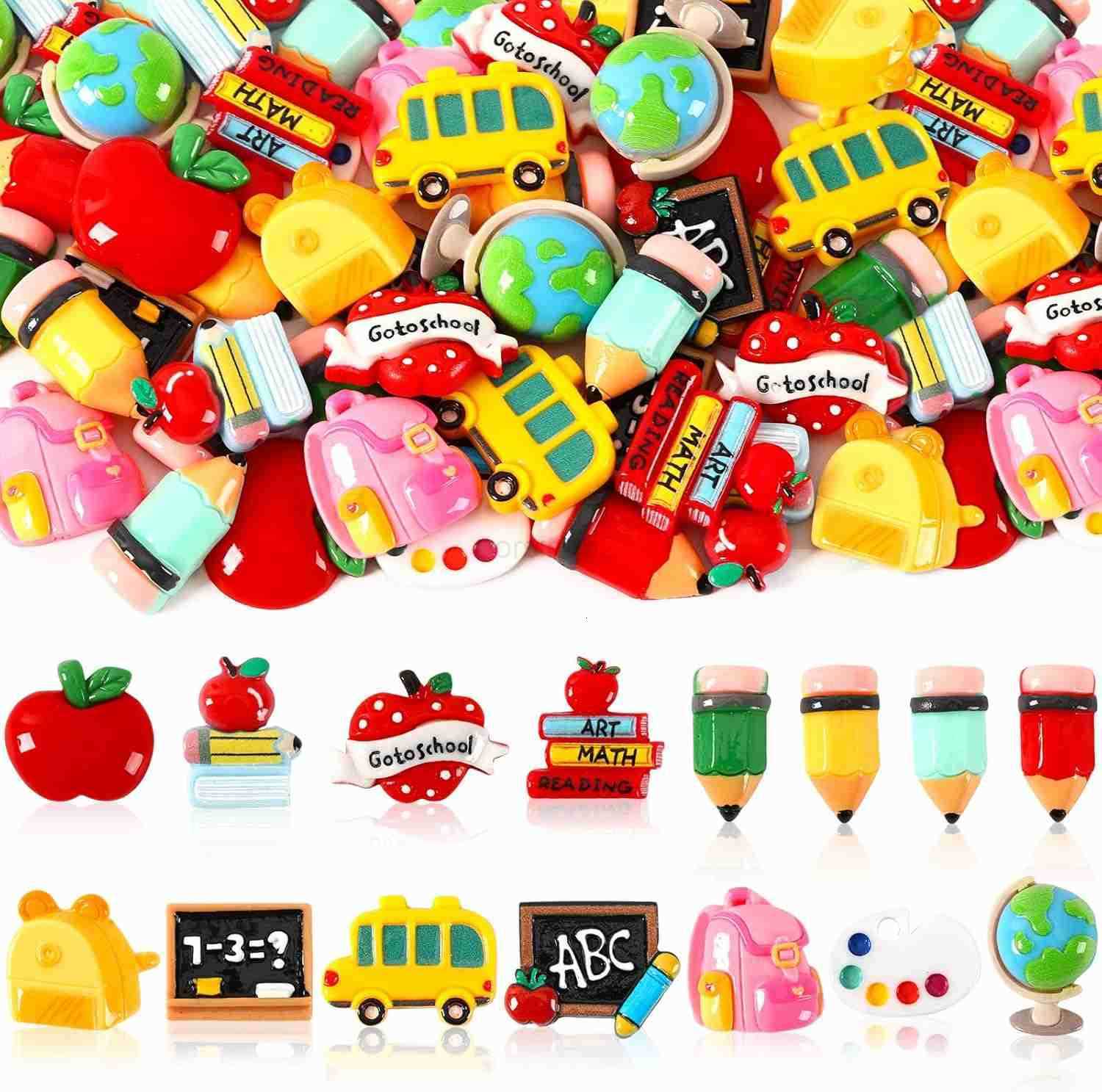 Back to School Resin Charms Pencil Book Blackboard Flatback Resin for DIY Crafts Cell Phone Case Photo Frame Hairpin Keychain Earrings Jewelry Making 
