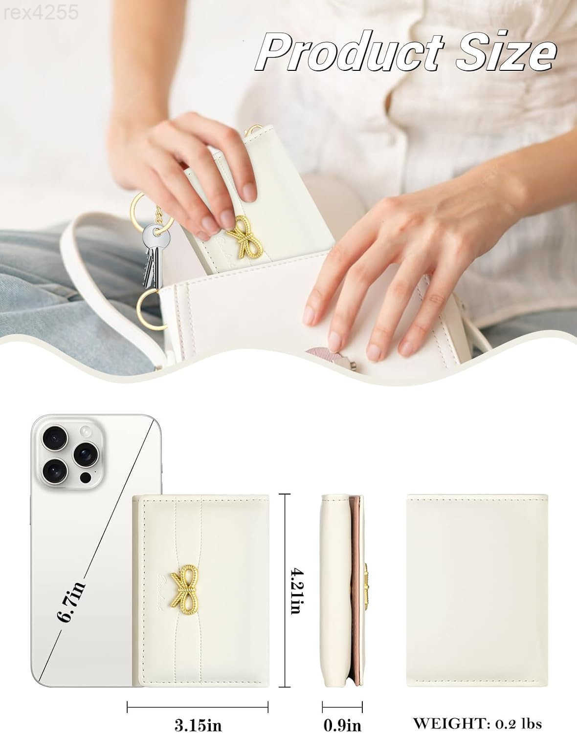 Coquette Bow Wallet for Women Small Slim Trifold Womens Wallet with Key chain Cute Aesthetic Card Holder ID Window for Girl WhiteW250911