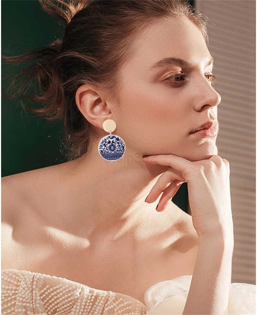 STORE Chic Fashion Royal Blue Geometric Earrings Acrylic Ethnic Style Dangle Drop Earrings for Women Unique Personalized Charm Earrings GiftW250911