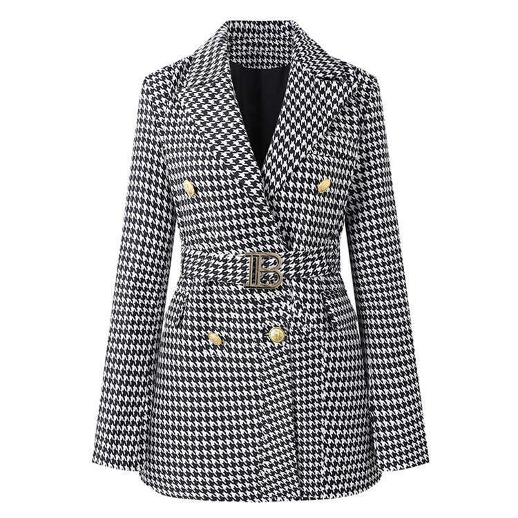 2025 New Spring Women Design Sense Long Sleeve Belted Suit Dress Office Lady Elegant Long Coat High-end Temperament Short Dress