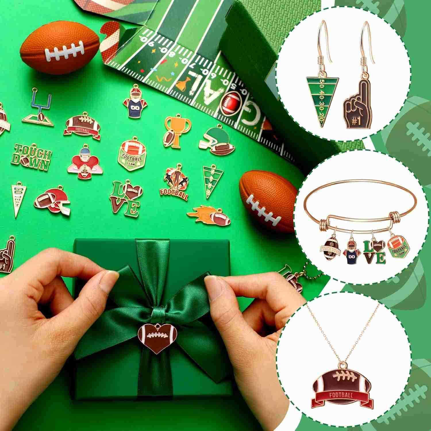 100 Pcs Football Charms Bulk for Jewelry Making Mixed Colorful Alloy Sport Charms Pendants for Necklace Earrings Head Cord DIY Crafts AccESSory Party 