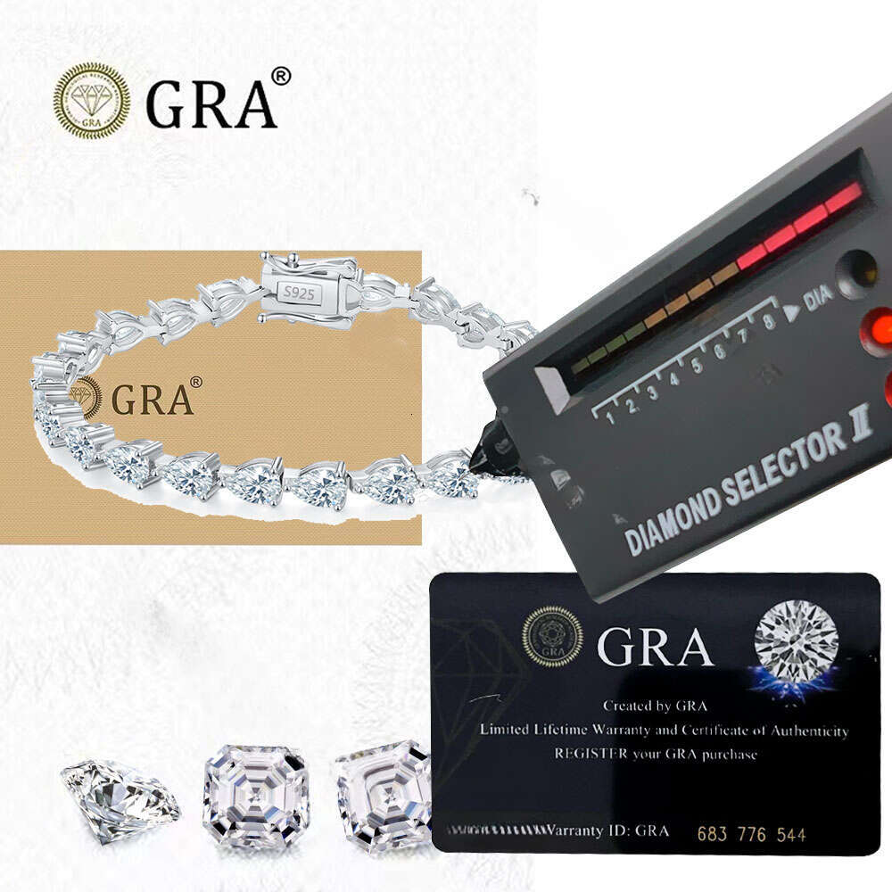 Pear Cut Moissanite Tennis Bangle Original with GRA Sier Hand Chain for Men S Bracelet