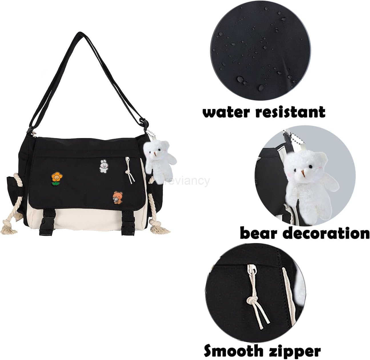 Messenger Bag for Teen Girls Women Kawaii Crossbody Shoulder Purse with Pins and Stuffed Pendant GiftW250911