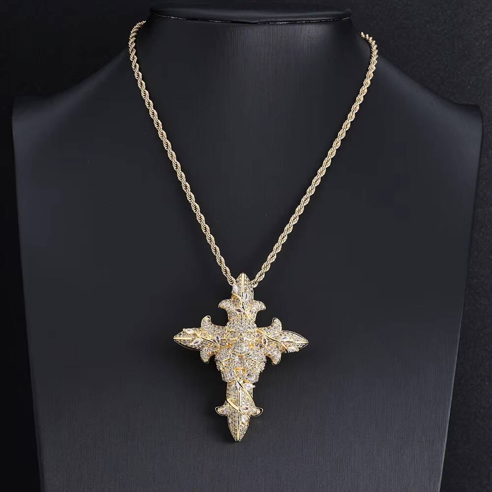 Mens Retro Hip Hop Brass Pendant Necklace with Skull Cross and Zircon Rope Chain for Anniversary Occasions