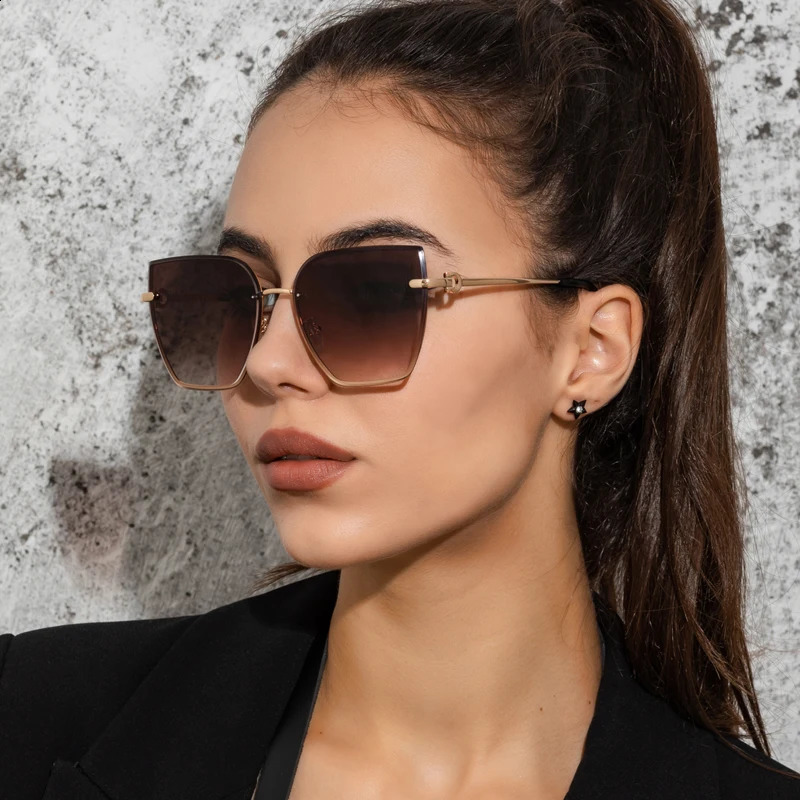 Cycling Retro Cat Eye Sunglasse n Fashion Rimless Gradient Sun Glasses Shades Cutting Lens Frameless Eyeglass 250910